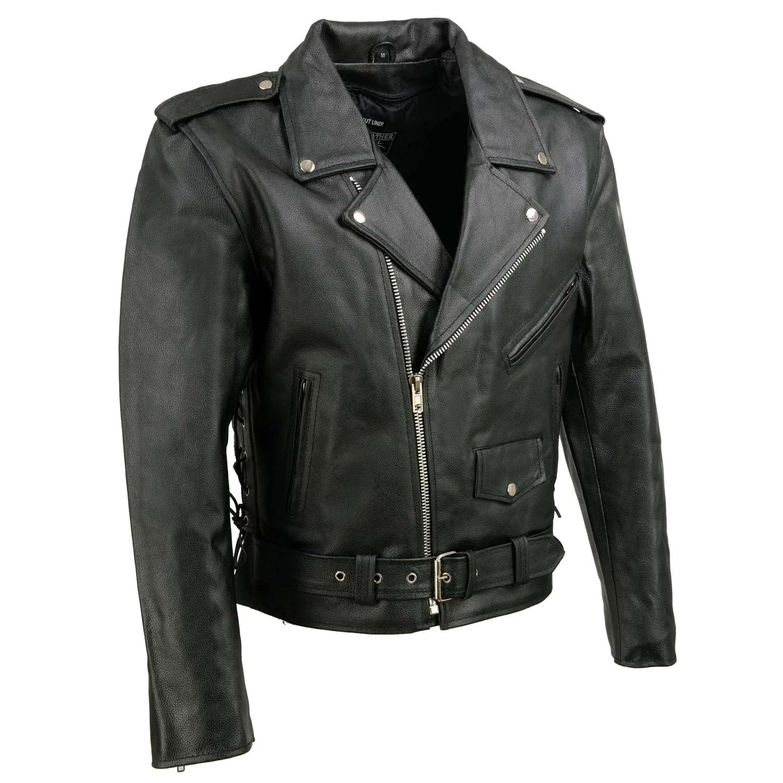 EVENT LEATHER EL5411 Men's Black Classic Side Lace Motorcycle Leather Jacket-MD | Durable Genuine Leather, Classic Motorcycle Style — Black
