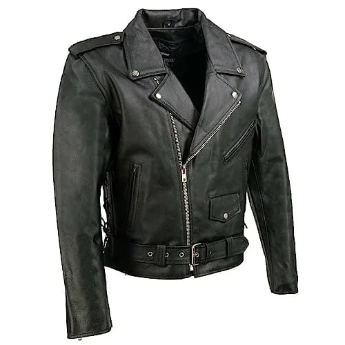 EVENT LEATHER EL5411 Men's Black Classic Side Lace Motorcycle Leather Jacket-MD | Durable Genuine Leather, Classic Motorcycle Style thumbnail 1