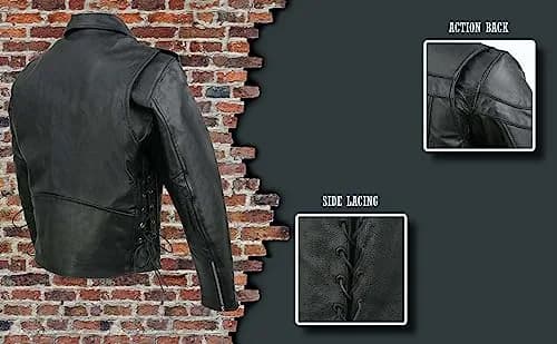 EVENT LEATHER EL5411 Men's Black Classic Side Lace Motorcycle Leather Jacket-MD | Durable Genuine Leather, Classic Motorcycle Style thumbnail 6