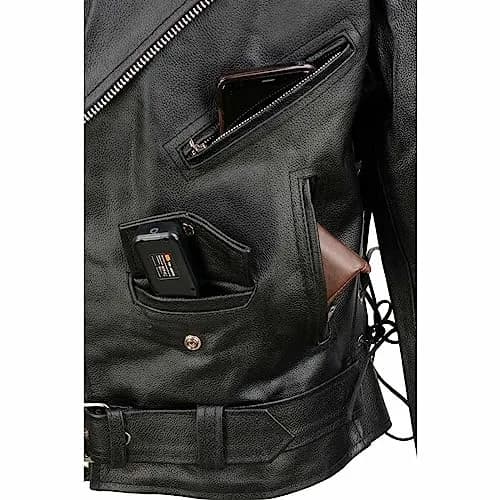 EVENT LEATHER EL5411 Men's Black Classic Side Lace Motorcycle Leather Jacket-MD | Durable Genuine Leather, Classic Motorcycle Style thumbnail 9
