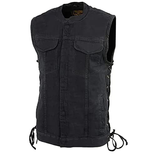 Milwaukee Leather MDM3002 Men’s Covert Black Denim Vest | Side Lace Adjustment, Concealed Pockets thumbnail 7