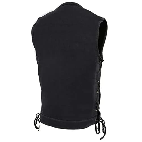 Milwaukee Leather MDM3002 Men’s Covert Black Denim Vest | Side Lace Adjustment, Concealed Pockets thumbnail 8