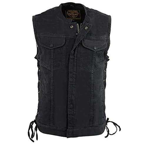 Milwaukee Leather MDM3002 Men’s Covert Black Denim Vest | Side Lace Adjustment, Concealed Pockets thumbnail 9