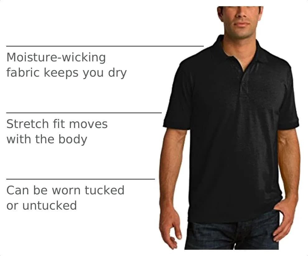 Clothe Co. Men's Big and Tall Polo Shirt | Performance Cotton Blend, Short Sleeve, Jet Black, XLT thumbnail 4
