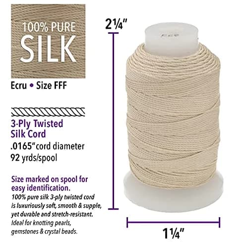 The Beadsmith Pure Silk Cord – Ecru, Size FFF (0.419 mm/0.0165”), 92 Yards (276 ft) thumbnail 3
