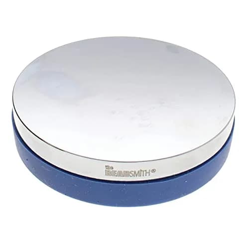 The Beadsmith Steel Bench Block – Metal Elements - Chrome Plated Mirror Finish - Soft Plastic Base to Reduce Noise & Rebound Force - Metal Bench Block for Jewelry & Stamping - 3” diameter, 3/4” high thumbnail 1