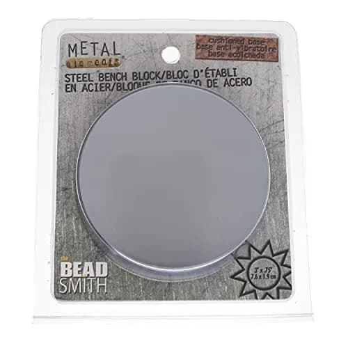 The Beadsmith Steel Bench Block – Metal Elements - Chrome Plated Mirror Finish - Soft Plastic Base to Reduce Noise & Rebound Force - Metal Bench Block for Jewelry & Stamping - 3” diameter, 3/4” high thumbnail 2