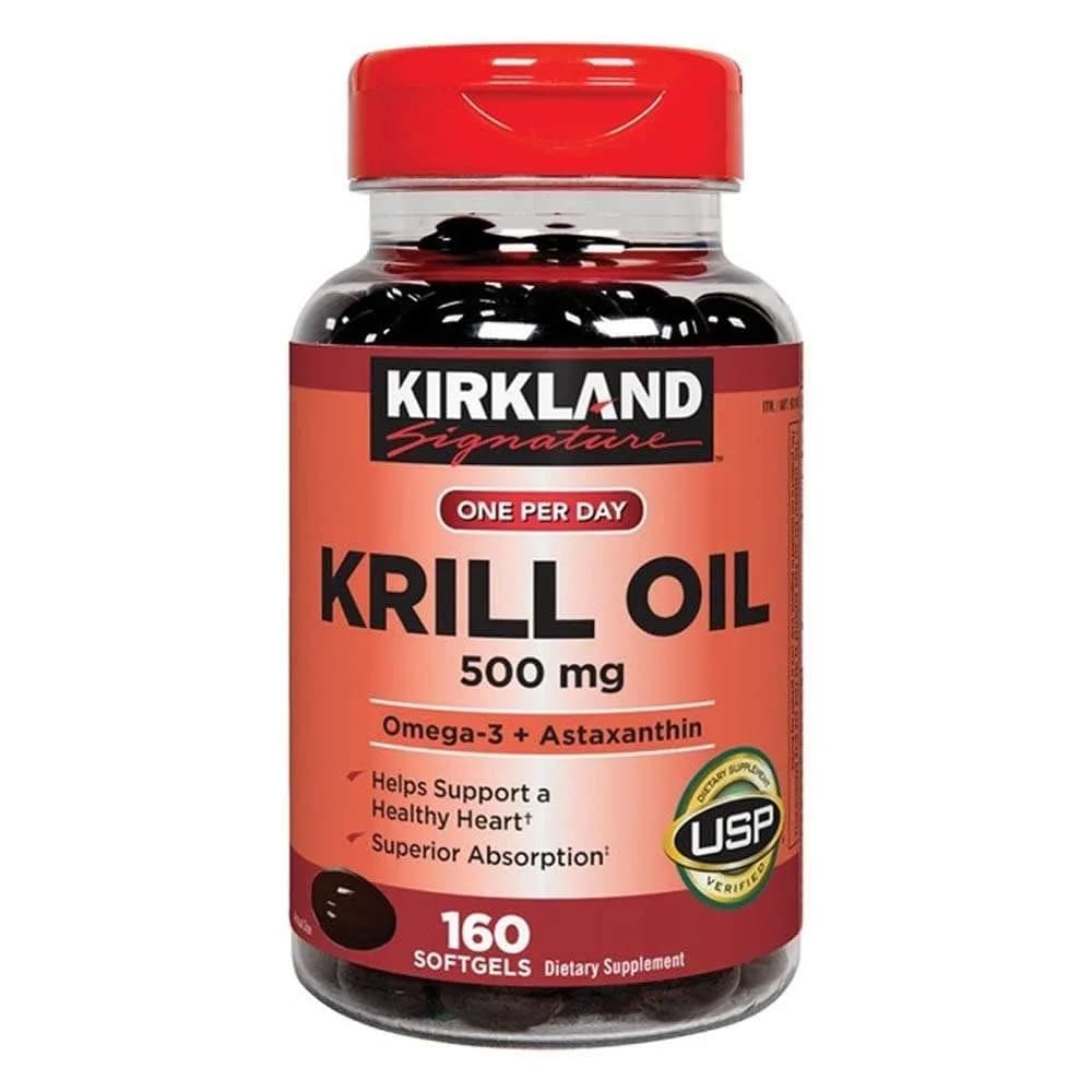 Kirkland Signature Krill Oil 500 Milligram 160 Softgels | USP Verified Essential Fatty Acids - main product image