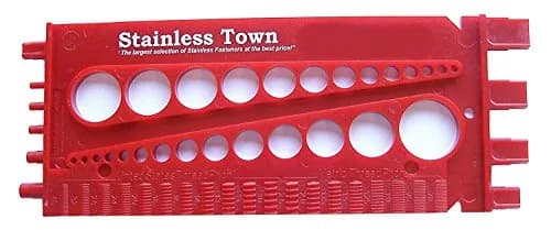Stainless Town Nut Bolt Thread Gauge (Red) - Measures Diameter, Thread Pitch & Length - Fractional #4 to 1" & Metric 3mm to 22mm thumbnail 2