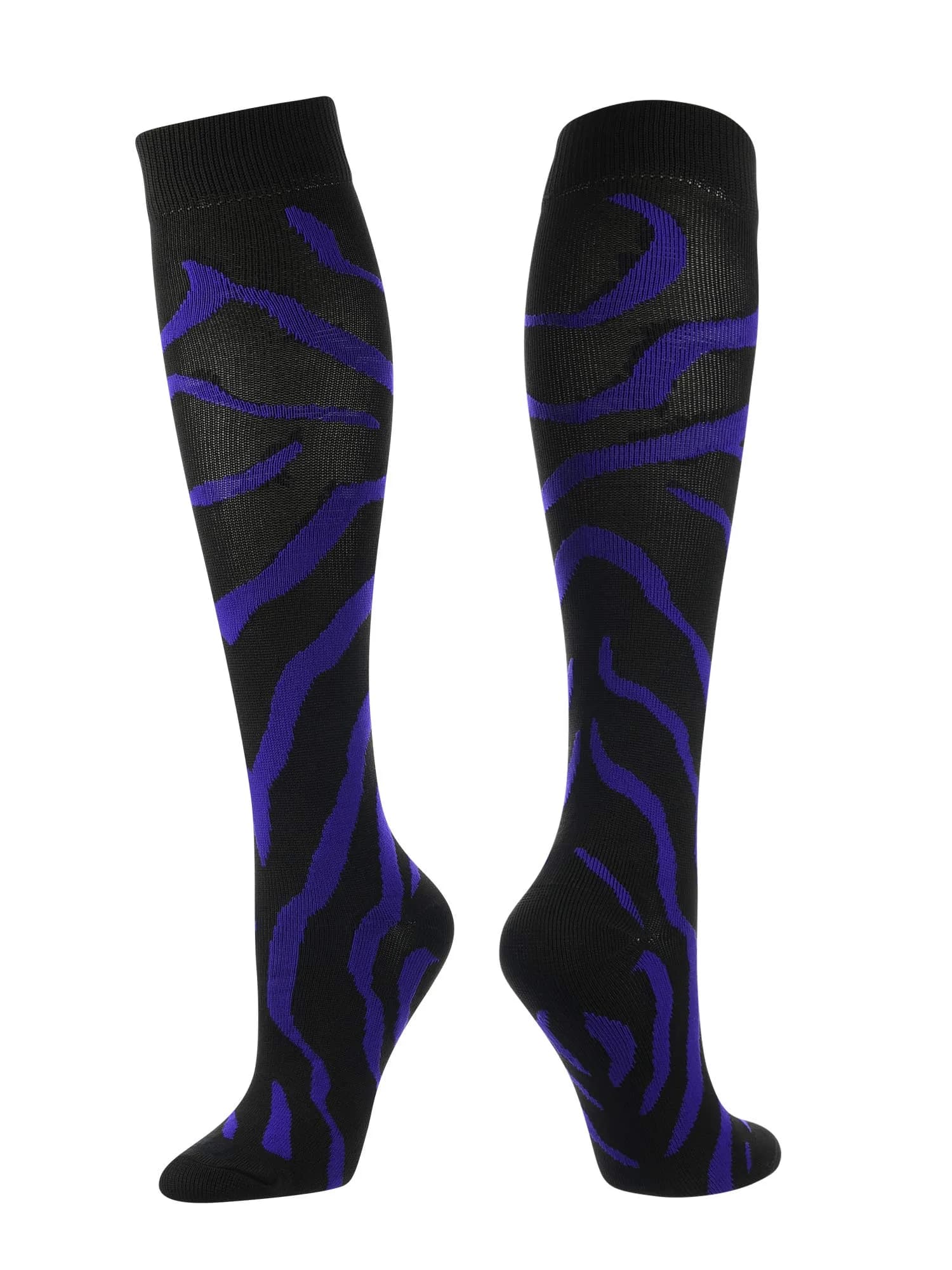 TCK Sports Krazisox Zebra Stripe Socks (Black/Purple, Small) | Athletic Knee Length Socks for Youth & Adults