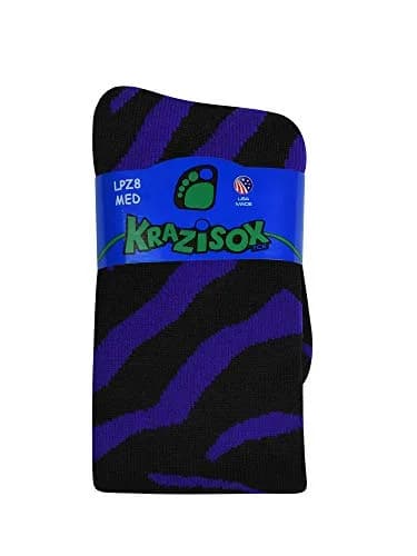 TCK Sports Krazisox Zebra Stripe Socks (Black/Purple, Small) | Athletic Knee Length Socks for Youth & Adults thumbnail 2