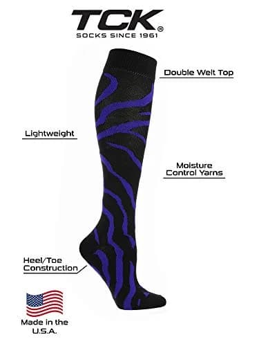 TCK Sports Krazisox Zebra Stripe Socks (Black/Purple, Small) | Athletic Knee Length Socks for Youth & Adults thumbnail 3