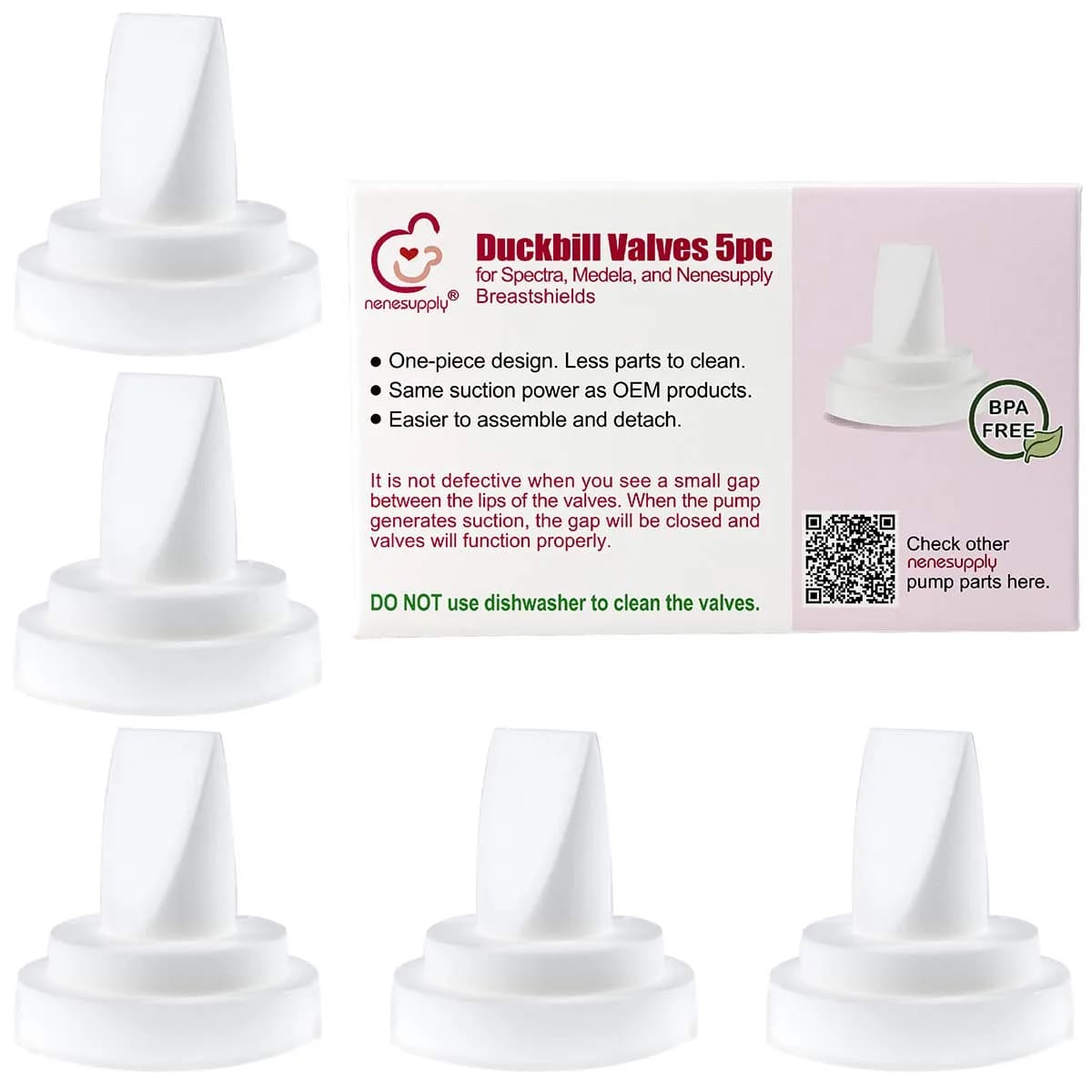 NENESUPPLY 5 pc Duckbill Valves for Medela & Spectra Breast Pumps | BPA-Free, DEHP-Free - main product image