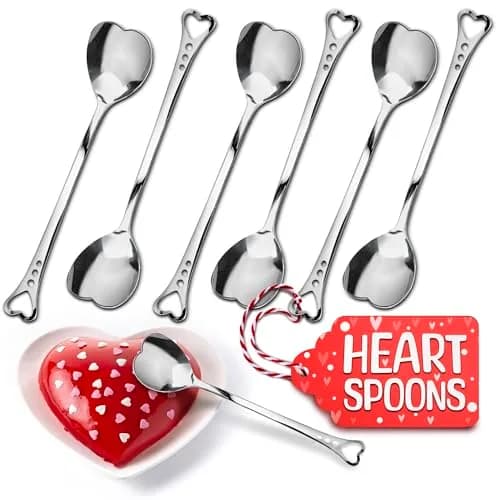 The Little Green Change Silver Heart Shaped Tea Spoons | 6 Pcs Small Coffee & Dessert Spoons, 5.6" thumbnail 1