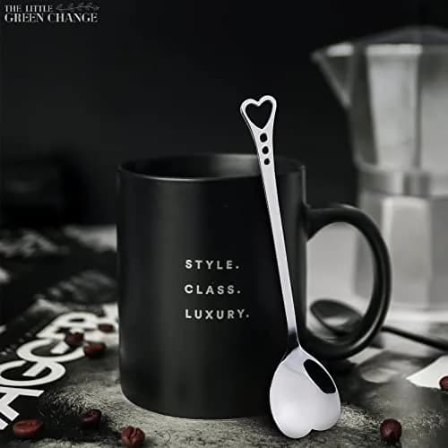 The Little Green Change Silver Heart Shaped Tea Spoons | 6 Pcs Small Coffee & Dessert Spoons, 5.6" thumbnail 8