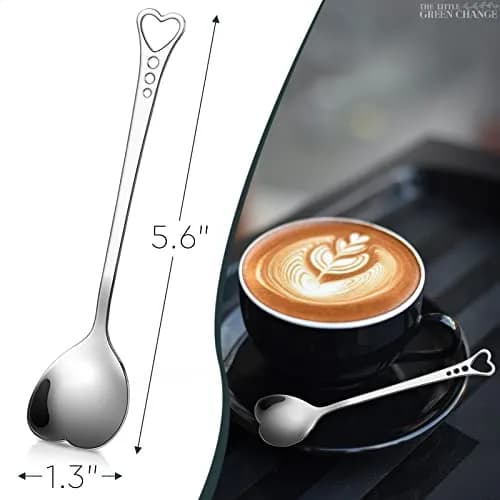 The Little Green Change Silver Heart Shaped Tea Spoons | 6 Pcs Small Coffee & Dessert Spoons, 5.6" thumbnail 2