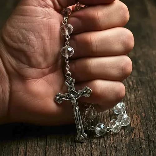 Nazareth Store White Clear Crystal Beads Rosary Necklace 21" | Catholic Devotion thumbnail 6