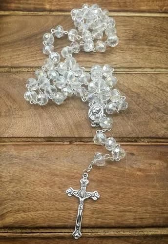 Nazareth Store White Clear Crystal Beads Rosary Necklace 21" | Catholic Devotion thumbnail 7