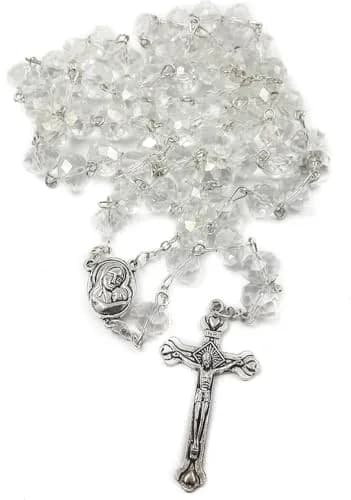 Nazareth Store White Clear Crystal Beads Rosary Necklace 21" | Catholic Devotion thumbnail 8