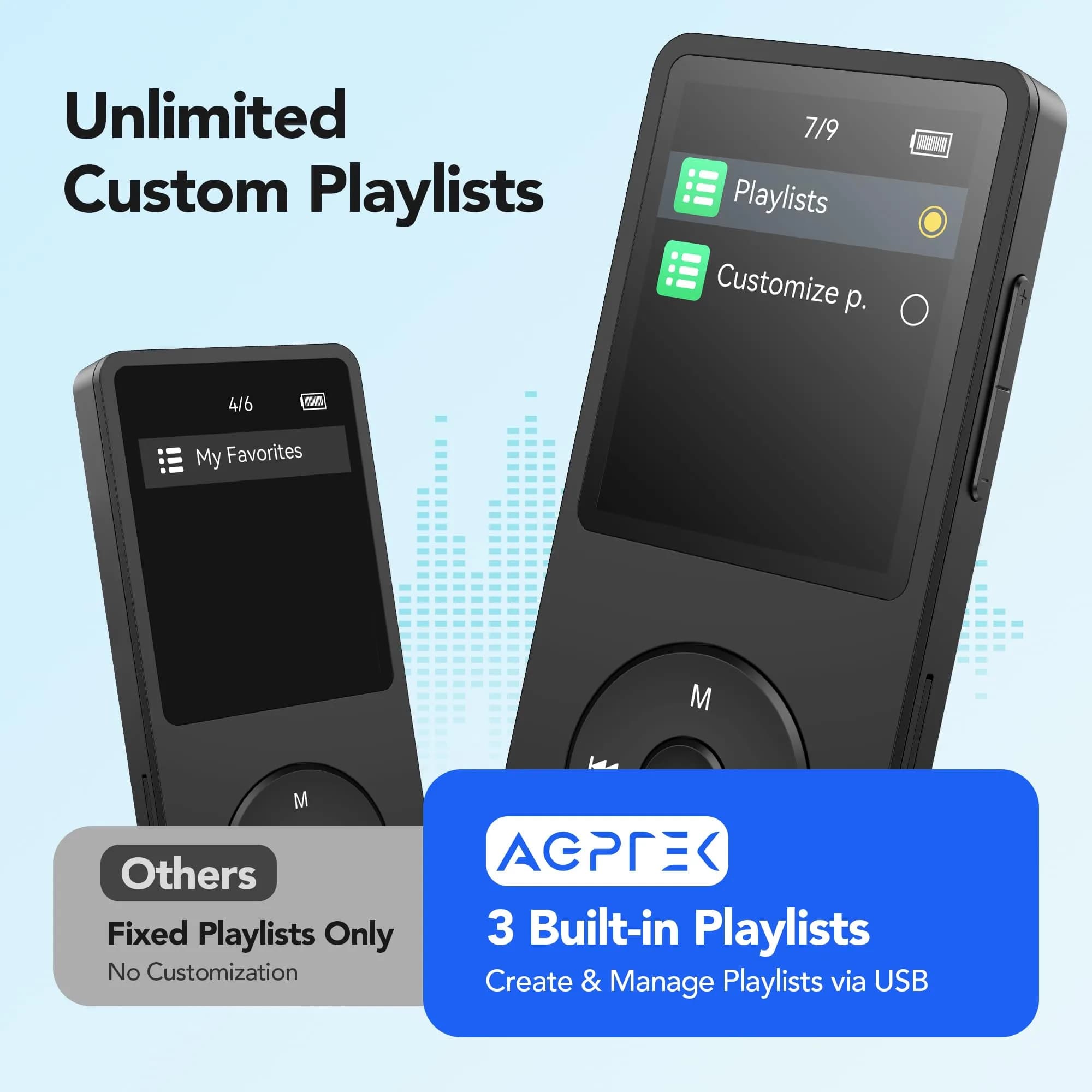 AGPTEK A02S MP3 Player 16GB Black | 70-Hour Playback Lossless Sound - view 7
