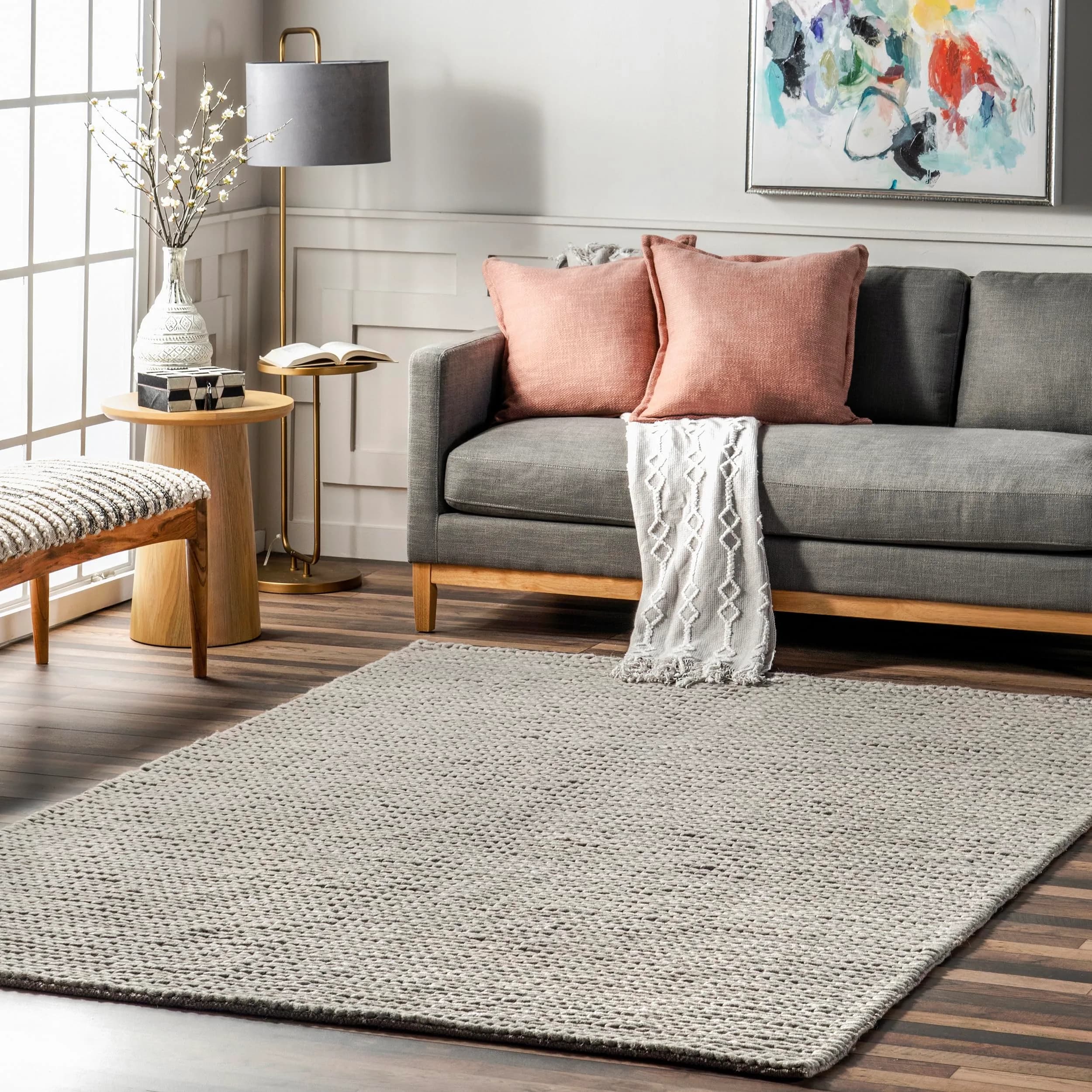 nuLOOM Penelope Light Grey Solid Hand Woven Wool Area Rug, 5' x 8' | Cozy & Durable (70-120 chars)