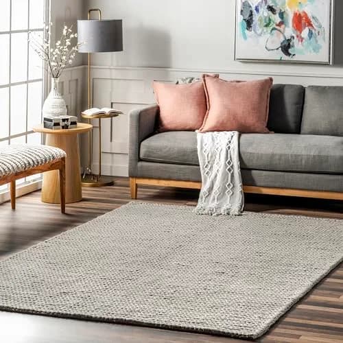 nuLOOM Penelope Light Grey Solid Hand Woven Wool Area Rug, 5' x 8' | Cozy & Durable (70-120 chars) thumbnail 1
