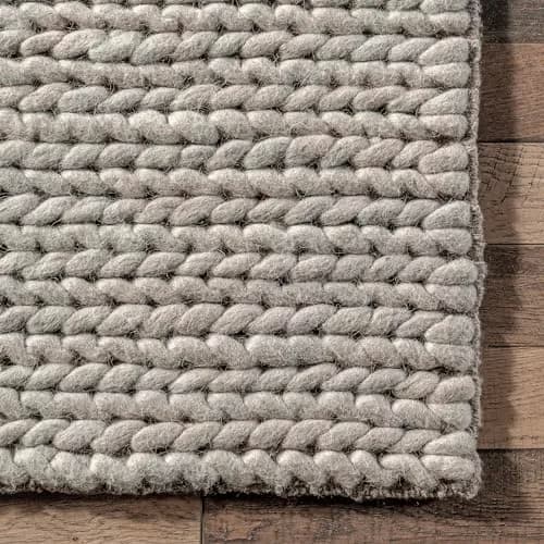 nuLOOM Penelope Light Grey Solid Hand Woven Wool Area Rug, 5' x 8' | Cozy & Durable (70-120 chars) thumbnail 7