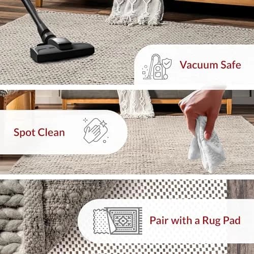 nuLOOM Penelope Light Grey Solid Hand Woven Wool Area Rug, 5' x 8' | Cozy & Durable (70-120 chars) thumbnail 2