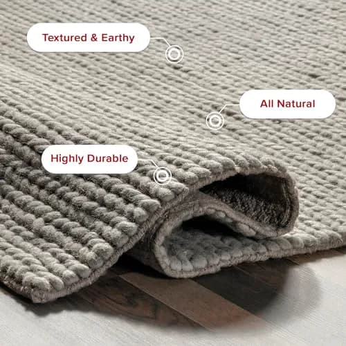 nuLOOM Penelope Light Grey Solid Hand Woven Wool Area Rug, 5' x 8' | Cozy & Durable (70-120 chars) thumbnail 3