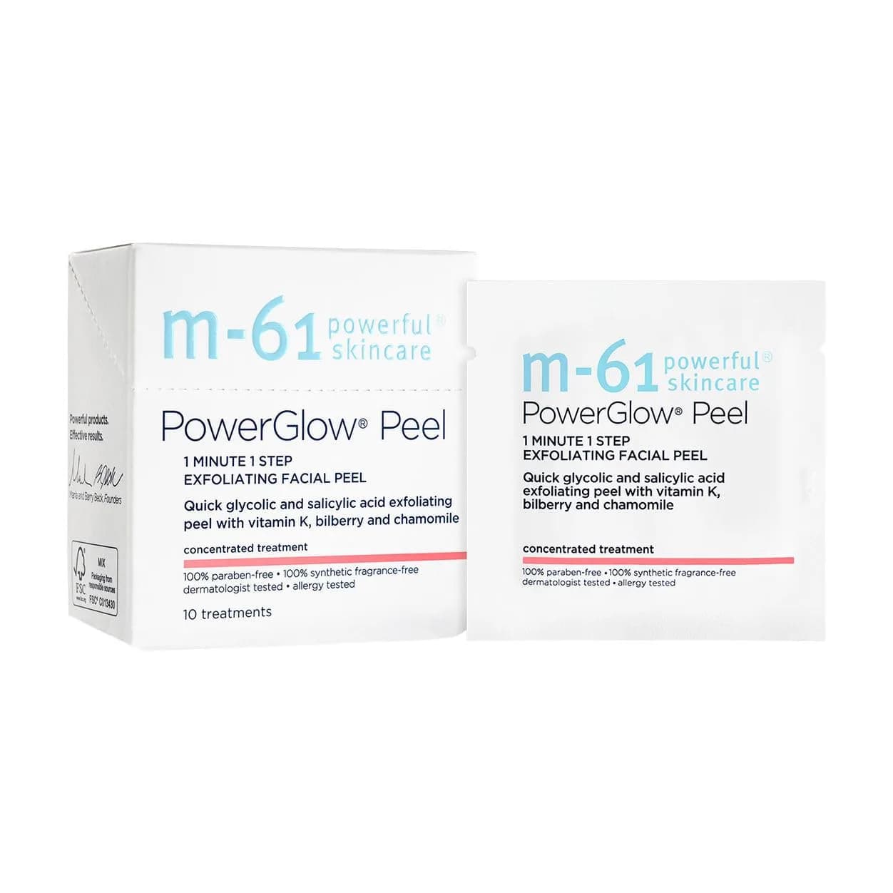 m-61 PowerGlow Peel Exfoliating Facial Peel 10 Treatments | 1-Minute, At-Home Skin Resurfacing — White