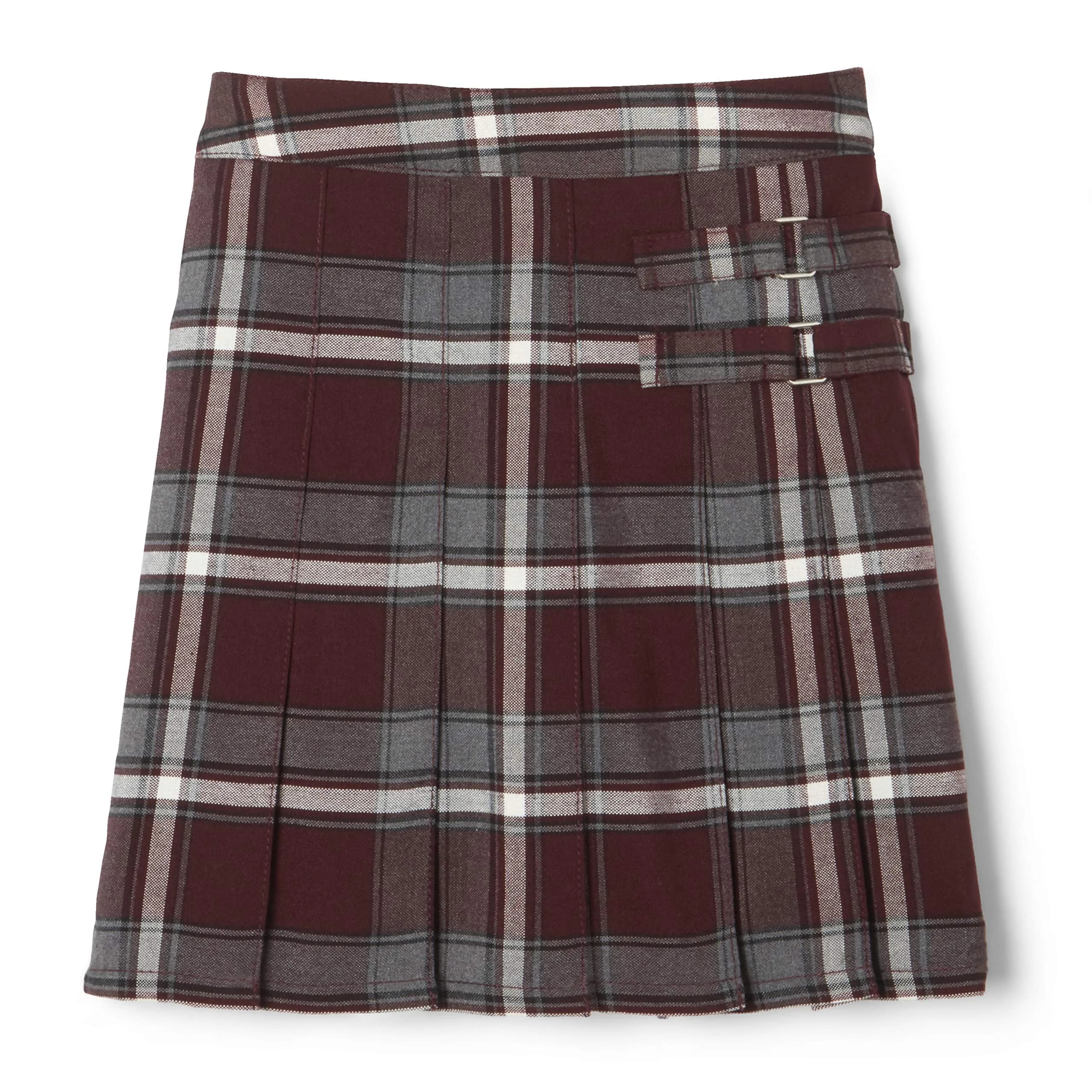French Toast Girls' Adjustable Waist Plaid 2-Tab Scooter, Burgundy Plaid, Size 6 | Active Girl's School Skirt with Built-in Shorts