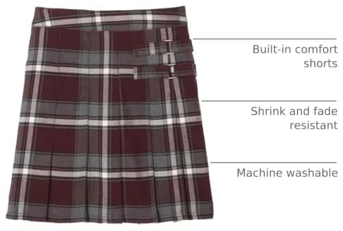 French Toast Girls' Adjustable Waist Plaid 2-Tab Scooter, Burgundy Plaid, Size 6 | Active Girl's School Skirt with Built-in Shorts thumbnail 4