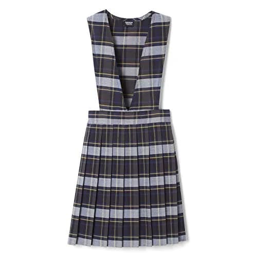 French Toast Girls' Plaid V-Neck Pleated Jumper, Blue & Gold Plaid, 4 | Classic school uniform style for girls thumbnail 1