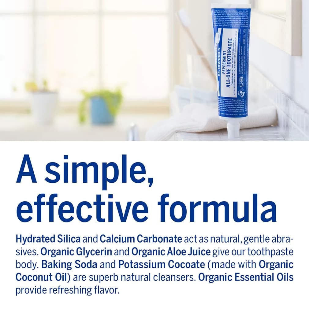 Dr. Bronner's All-One Toothpaste Peppermint 142g (5 oz) | Fluoride-Free & Organic - view 4