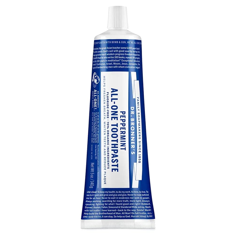 Dr. Bronner's All-One Toothpaste Peppermint 142g (5 oz) | Fluoride-Free & Organic - main product image