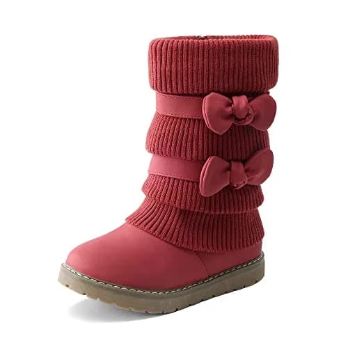 DREAM PAIRS Girls Winter Mid Calf Snow Boots, Red, 1 Little Kid | Faux Fur Lined, Non-Slip Sole thumbnail 1