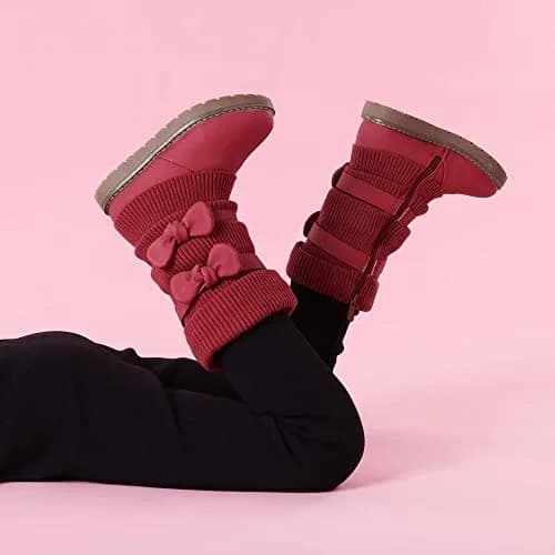 DREAM PAIRS Girls Winter Mid Calf Snow Boots, Red, 1 Little Kid | Faux Fur Lined, Non-Slip Sole thumbnail 2