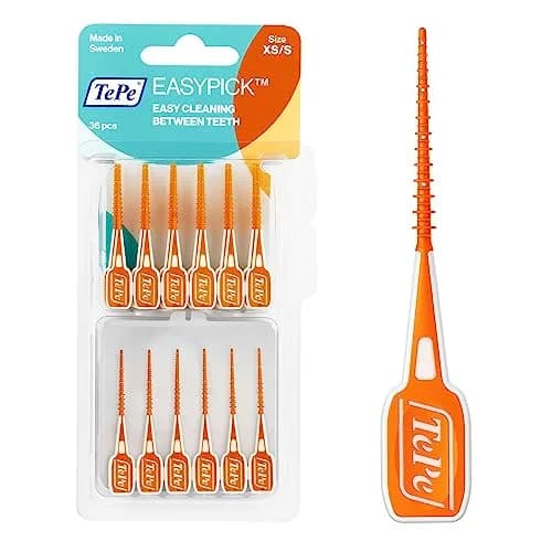 TePe EasyPicks XS/S Orange Floss Picks 36 Count | Silicone Coated Interdental Brushes for Tight Spaces — XS/S Orange