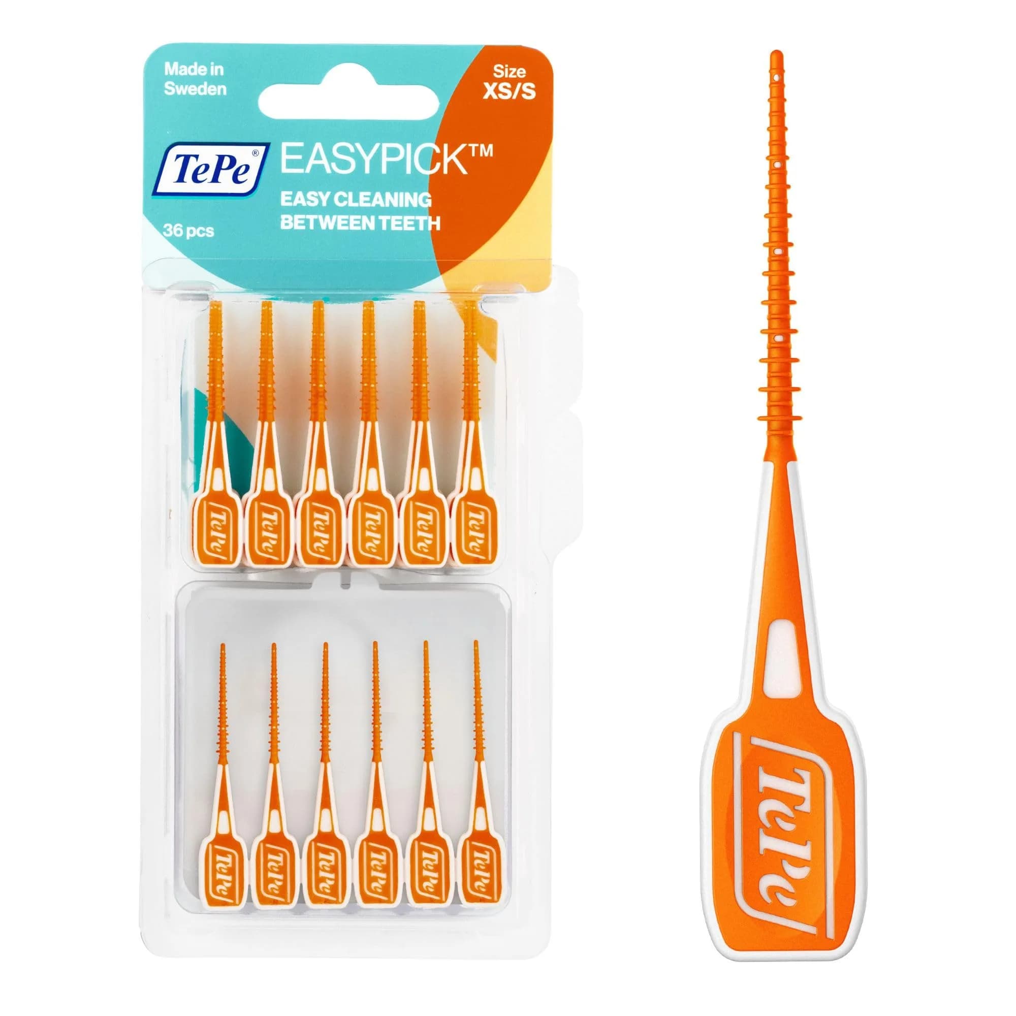 TePe EasyPicks XS/S Orange Floss Picks 36 Count | Silicone Coated Interdental Brushes for Tight Spaces - main product image