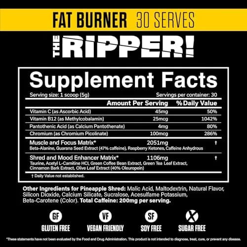 JNX SPORTS The Ripper Thermogenic Pre Workout Powder 5.3 Oz Pineapple | Fat burner & energy booster thumbnail 2