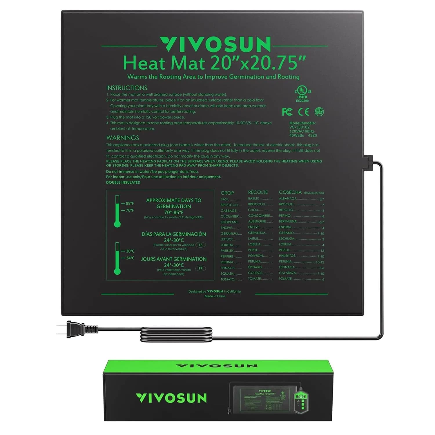 VIVOSUN Durable Waterproof Seedling Heat Mat 54cm x 52.7cm (20" x 20.75") | UL & MET-Certified Warm Hydroponic Heating Pad for Germination - main product image