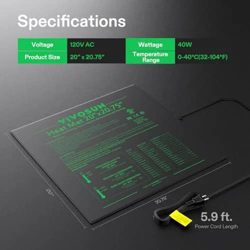 VIVOSUN Durable Waterproof Seedling Heat Mat 54cm x 52.7cm (20" x 20.75") | UL & MET-Certified Warm Hydroponic Heating Pad for Germination thumbnail 7