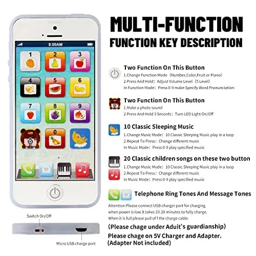 Cooplay White Smart Phone Toy Music Lullaby YPhone Touch Screen 12.5cm x 5.8cm | Educational music & language learning thumbnail 2