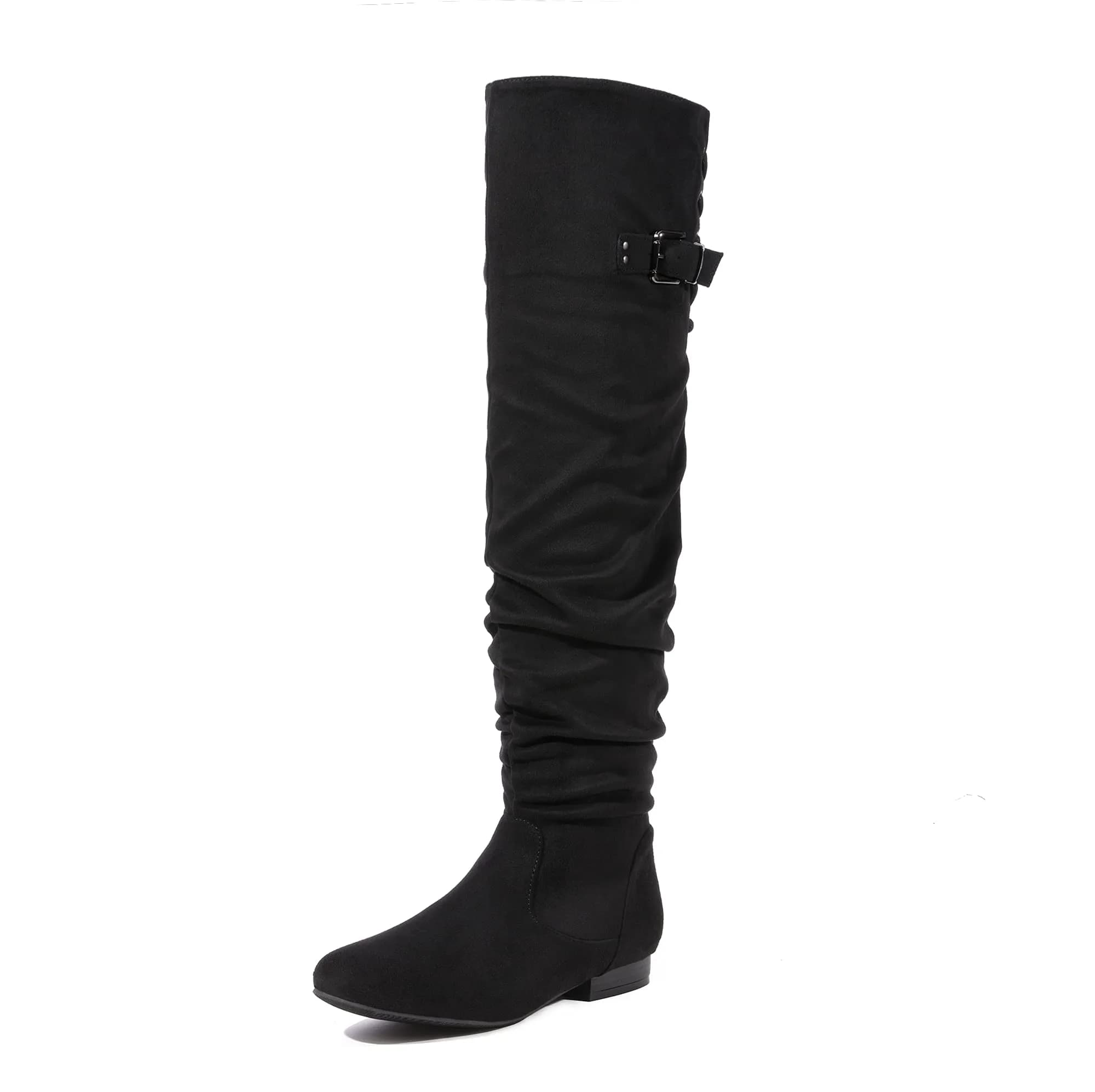 DREAM PAIRS Women's Over The Knee Flats Slouch Thigh Boots, Black, Size 6 | Comfortable Flat Style for Cold Weather