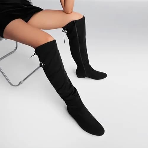 DREAM PAIRS Women's Over The Knee Flats Slouch Thigh Boots, Black, Size 6 | Comfortable Flat Style for Cold Weather thumbnail 8