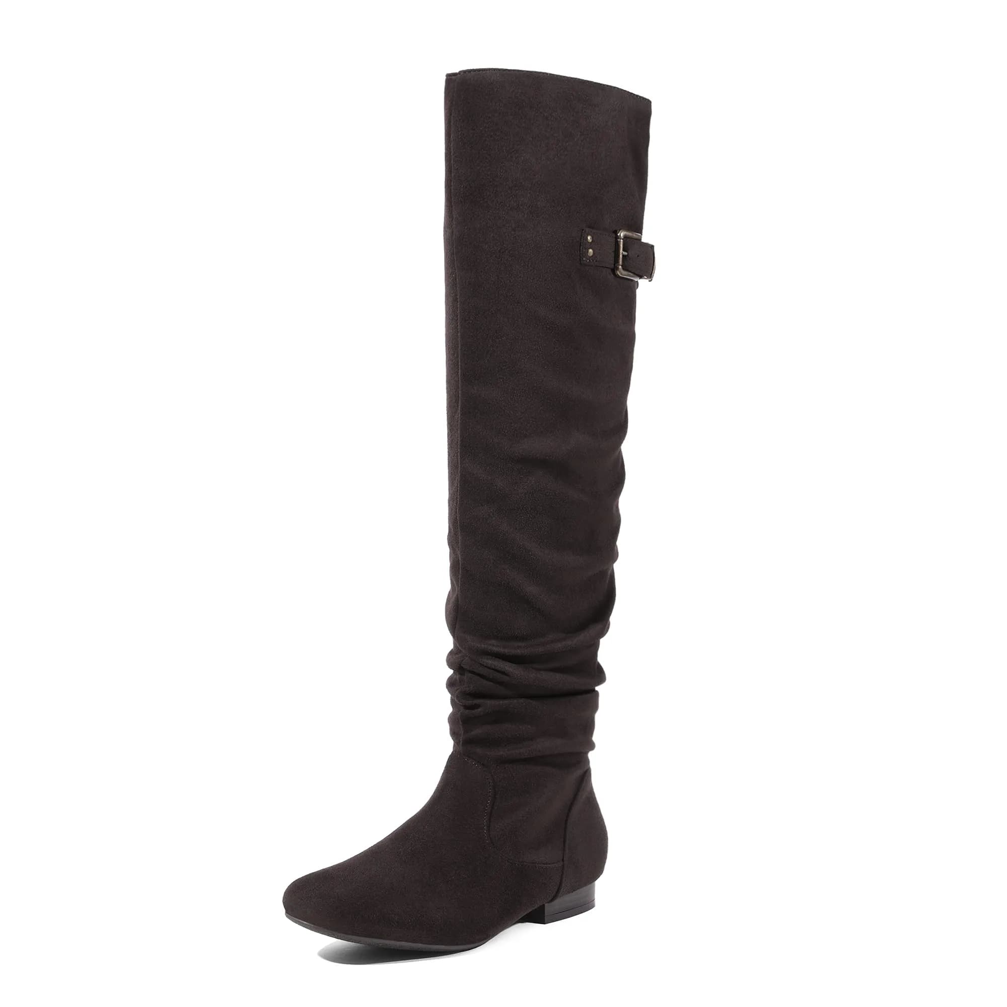 DREAM PAIRS Women's Over The Knee Flats Slouch Thigh Boots, Brown, Size 10 | Comfortable Flat Style for Cold Weather
