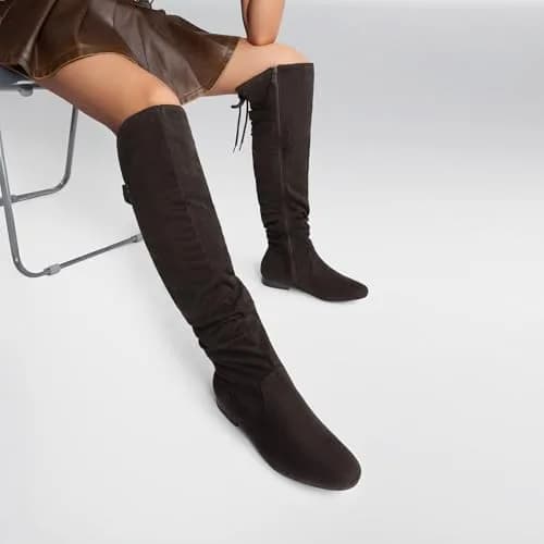 DREAM PAIRS Women's Over The Knee Flats Slouch Thigh Boots, Brown, Size 10 | Comfortable Flat Style for Cold Weather thumbnail 8