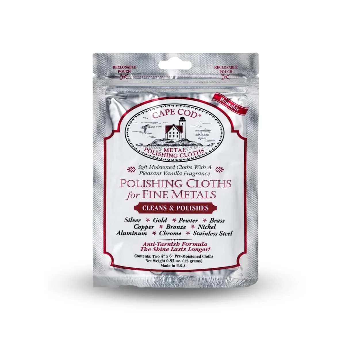 Cape Cod Silver Polishing Cloths for Fine Metals | 2 Cloths (4x6 Inch) | Tarnish Remover for Jewelry & Silverware - main product image