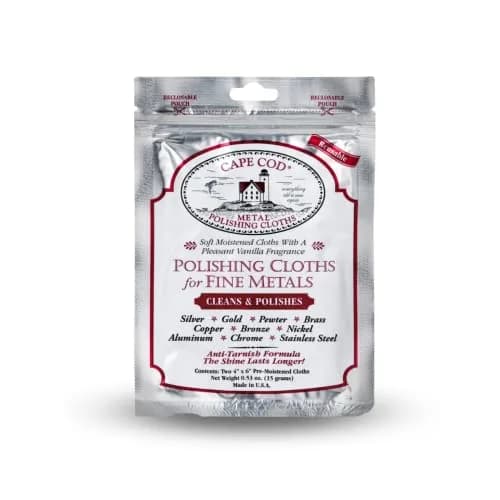 Cape Cod Silver Polishing Cloths for Fine Metals | 2 Cloths (4x6 Inch) | Tarnish Remover for Jewelry & Silverware thumbnail 1