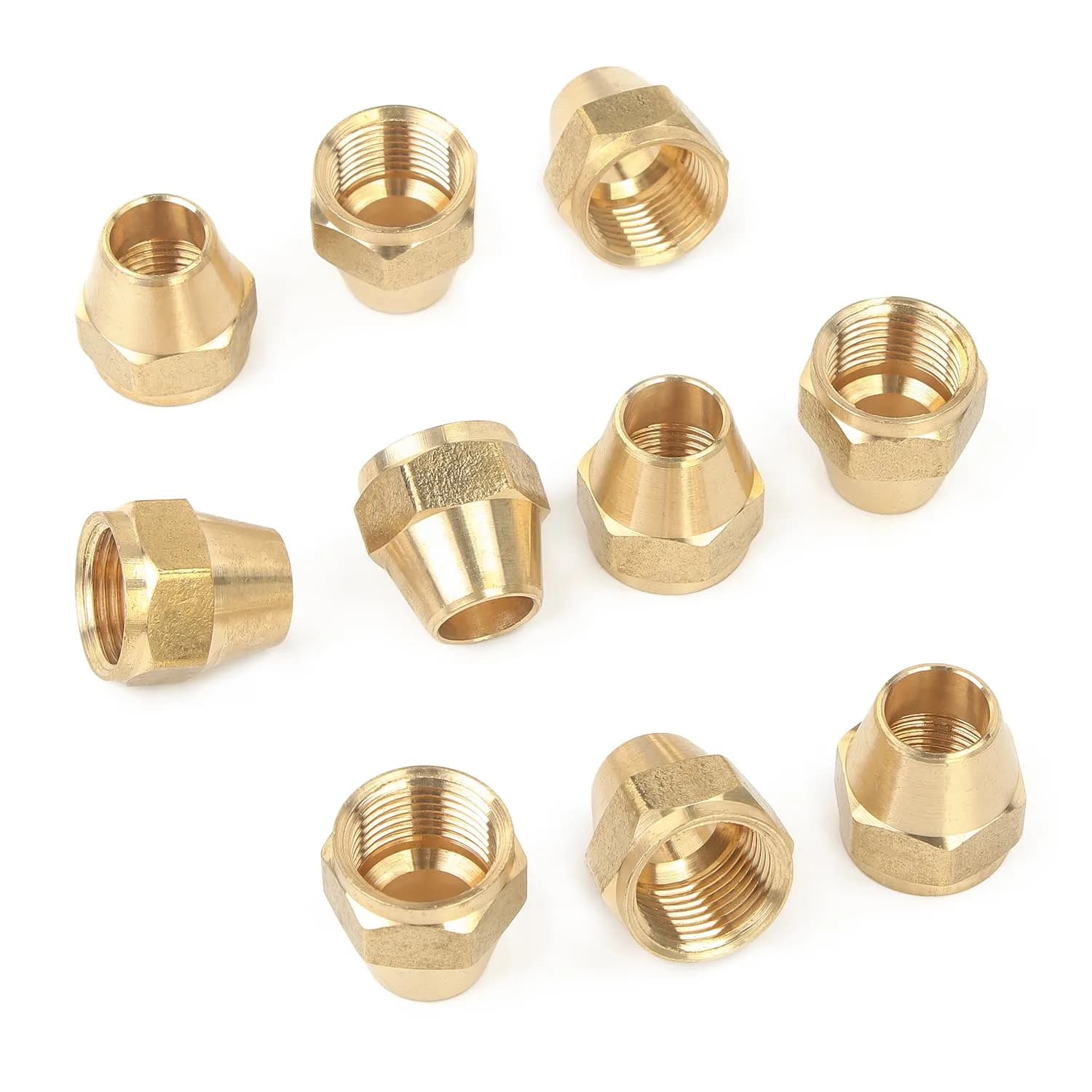 LTWFITTING Brass 1/2" OD Short SAE 45 Deg Flare Nut | Brass Flare Tube Fitting for Air, Water, Fuel, Oil